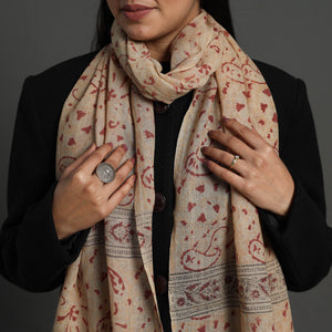 Beige - Block Print Pedana Kalamkari Wool Stole 23