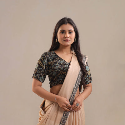 Black - Velvet Natural Dyed Ajrakh Print Blouse 03