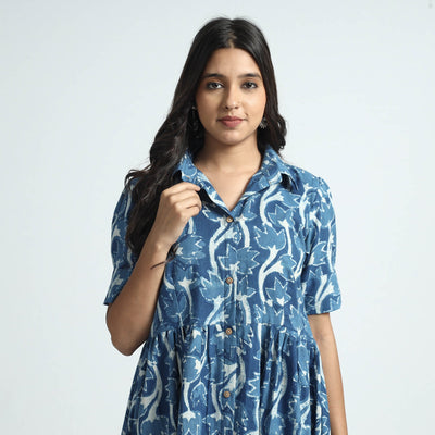 Blue - Bindaas Art Block Printed Cotton Dress