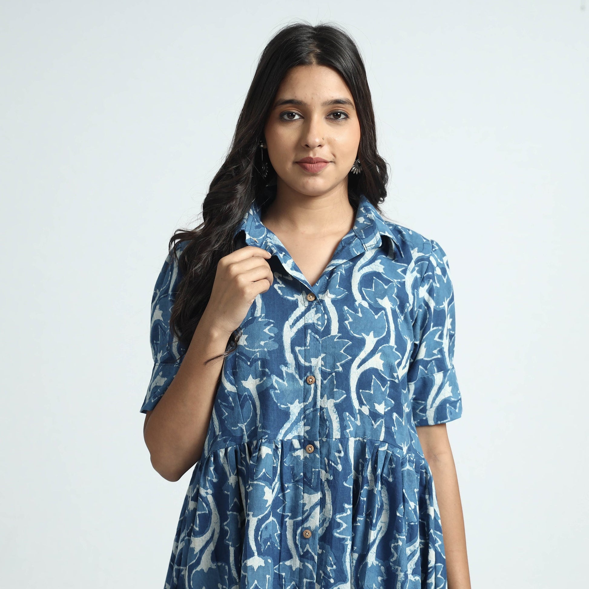 Blue - Bindaas Art Block Printed Cotton Dress