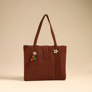 Brown - Handcrafted Quilted Cotton Handbag 11
