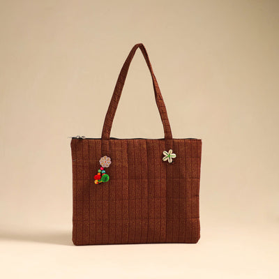 Brown - Handcrafted Quilted Cotton Handbag 11