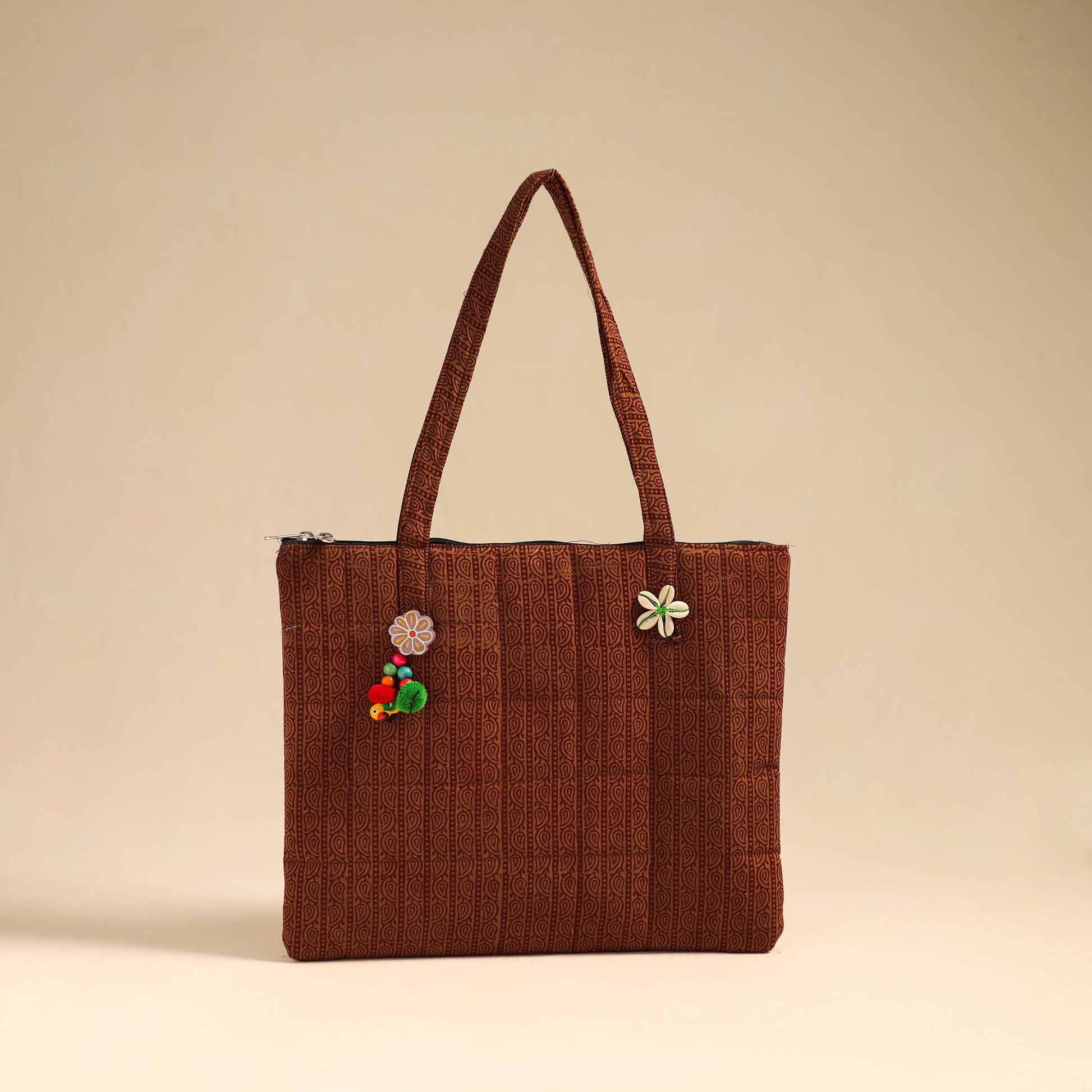 Brown - Handcrafted Quilted Cotton Handbag 11