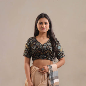Black - Velvet Natural Dyed Ajrakh Print Blouse 03