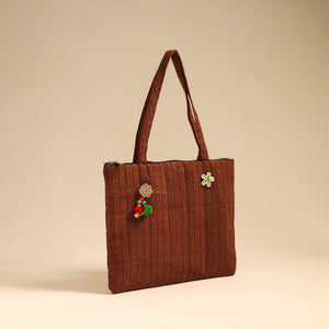 Brown - Handcrafted Quilted Cotton Handbag 11