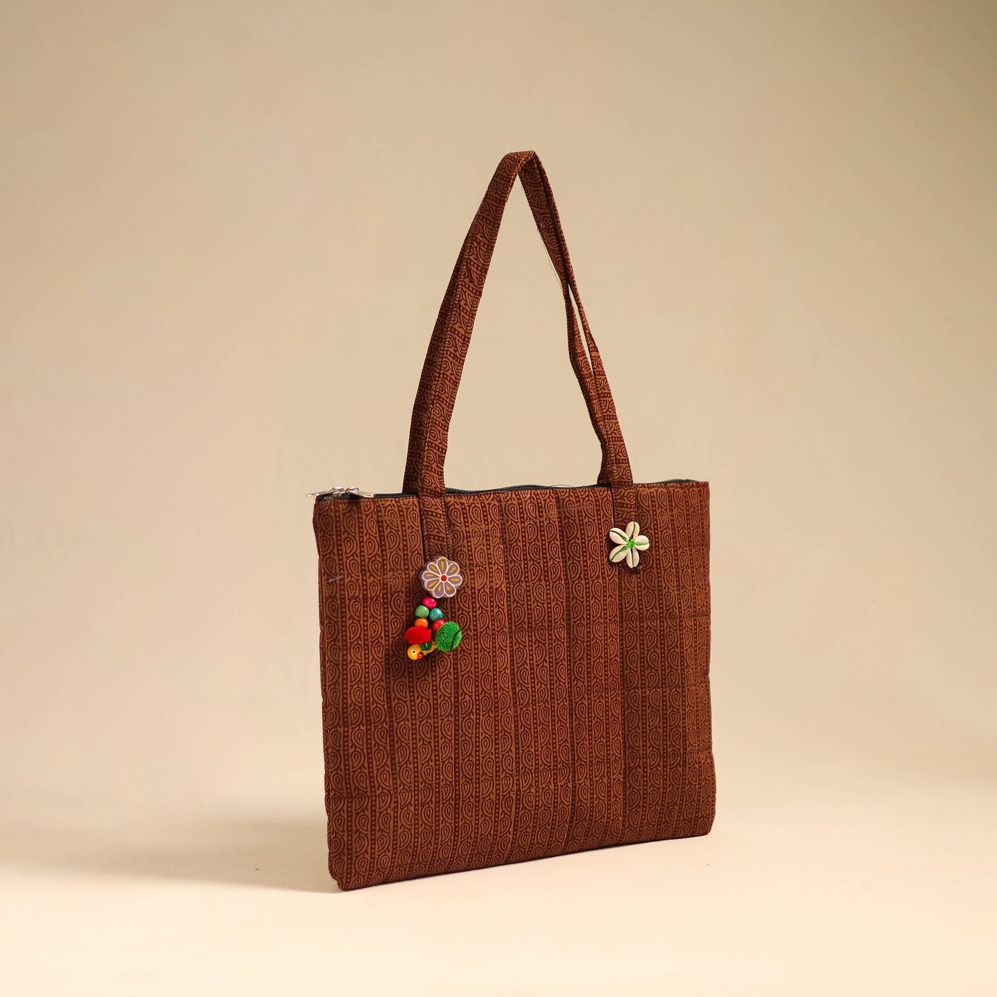 Brown - Handcrafted Quilted Cotton Handbag 11