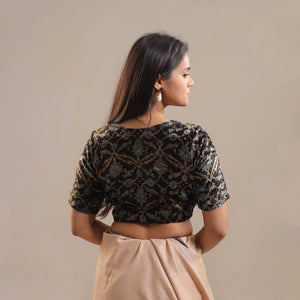 Black - Velvet Natural Dyed Ajrakh Print Blouse 03