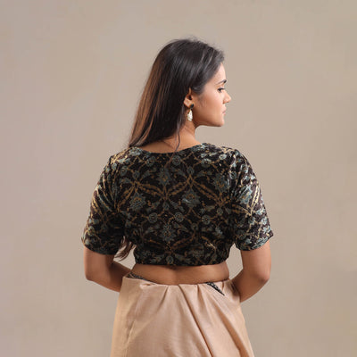 Black - Velvet Natural Dyed Ajrakh Print Blouse 03