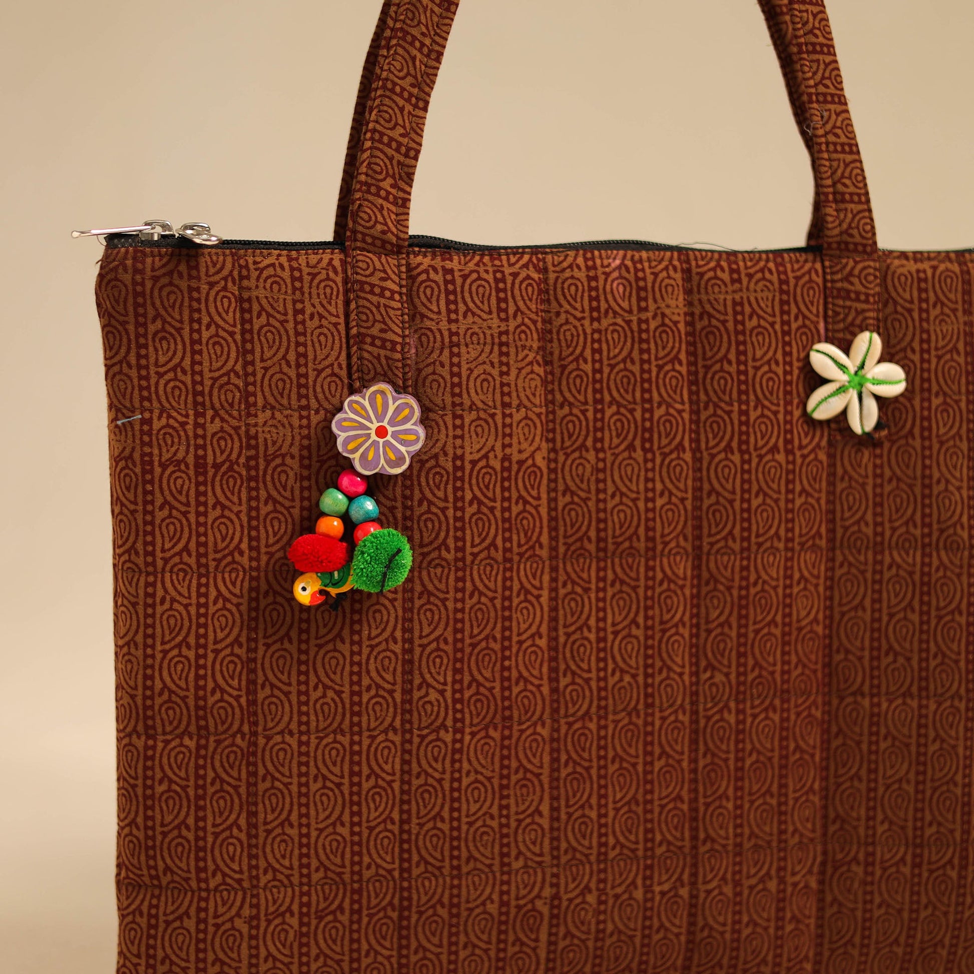 Brown - Handcrafted Quilted Cotton Handbag 11