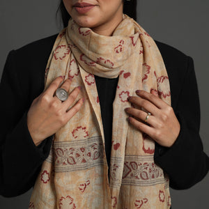 Beige - Block Print Pedana Kalamkari Wool Stole 24