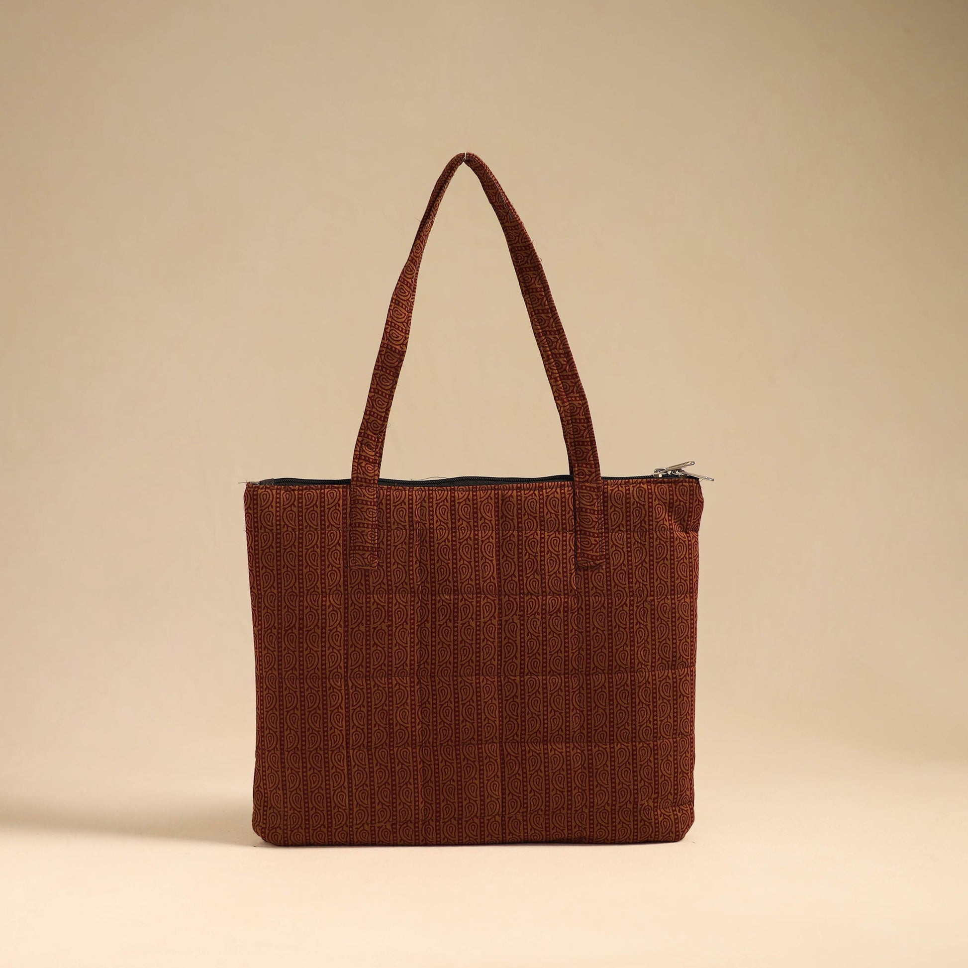 Brown - Handcrafted Quilted Cotton Handbag 11