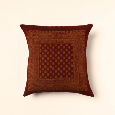 Brown - Bagh Block Printed Cotton Cushion Cover (16 x 16 in) 02