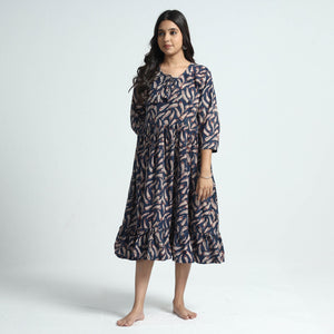 Blue - Bindaas Art Block Printed Cotton Dress