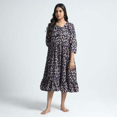 Blue - Bindaas Art Block Printed Cotton Dress