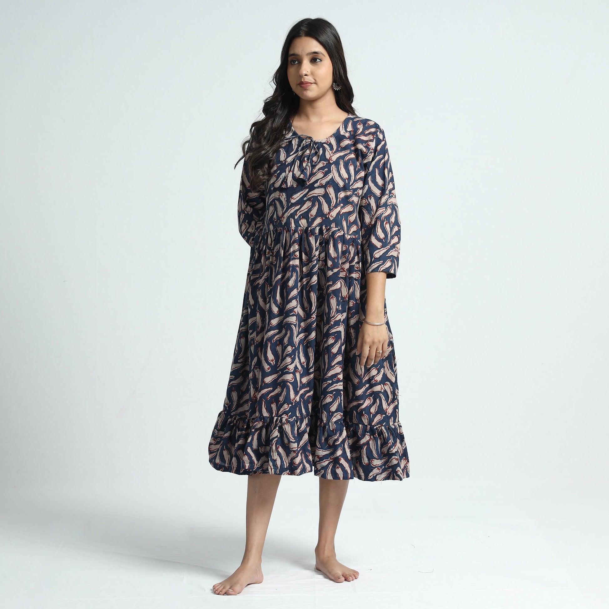 Blue - Bindaas Art Block Printed Cotton Dress