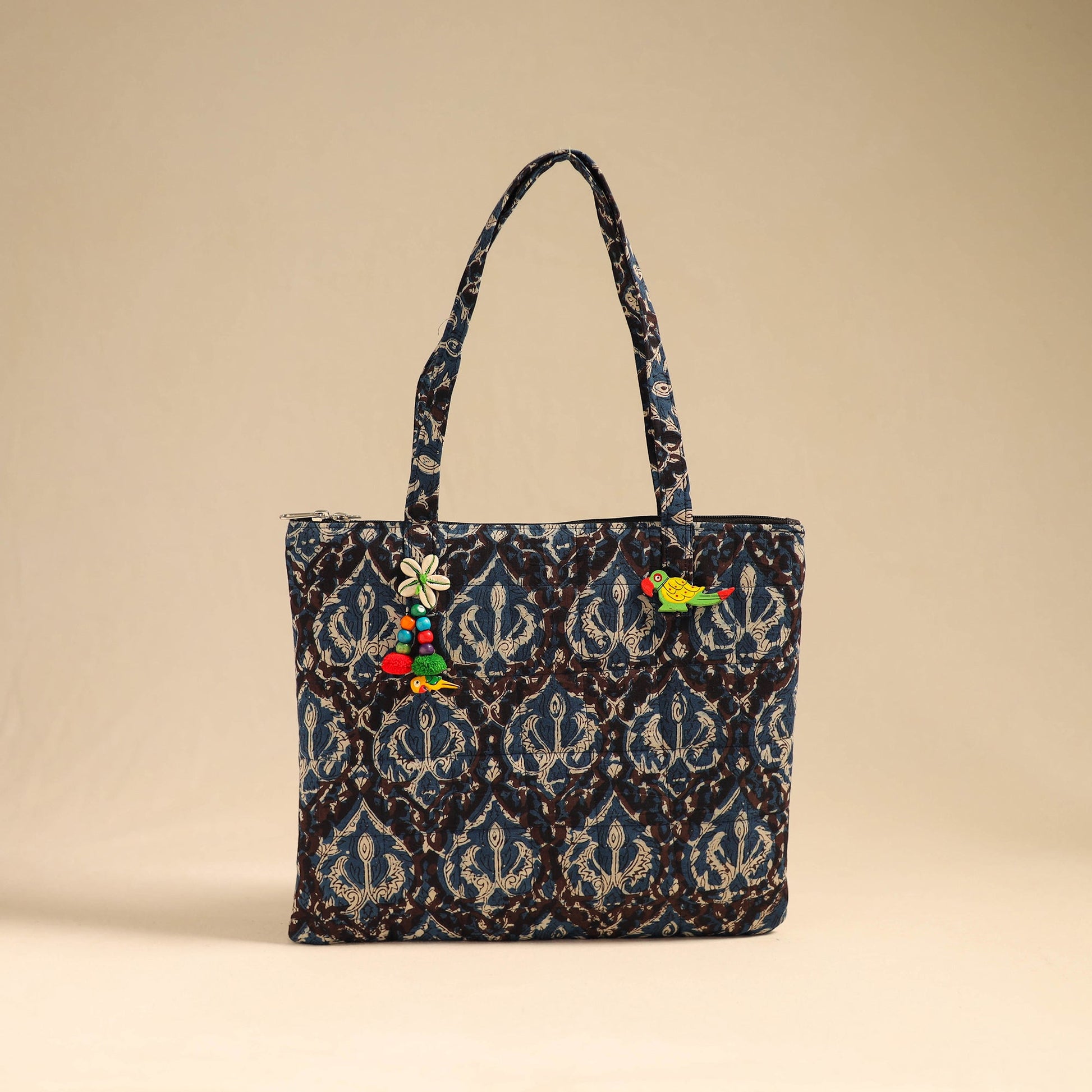 Blue - Handcrafted Quilted Cotton Handbag 12