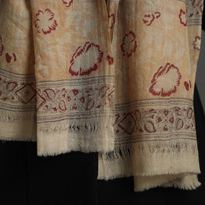 Beige - Block Print Pedana Kalamkari Wool Stole 24