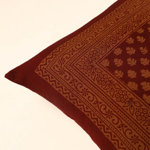 Brown - Bagh Block Printed Cotton Cushion Cover (16 x 16 in) 02