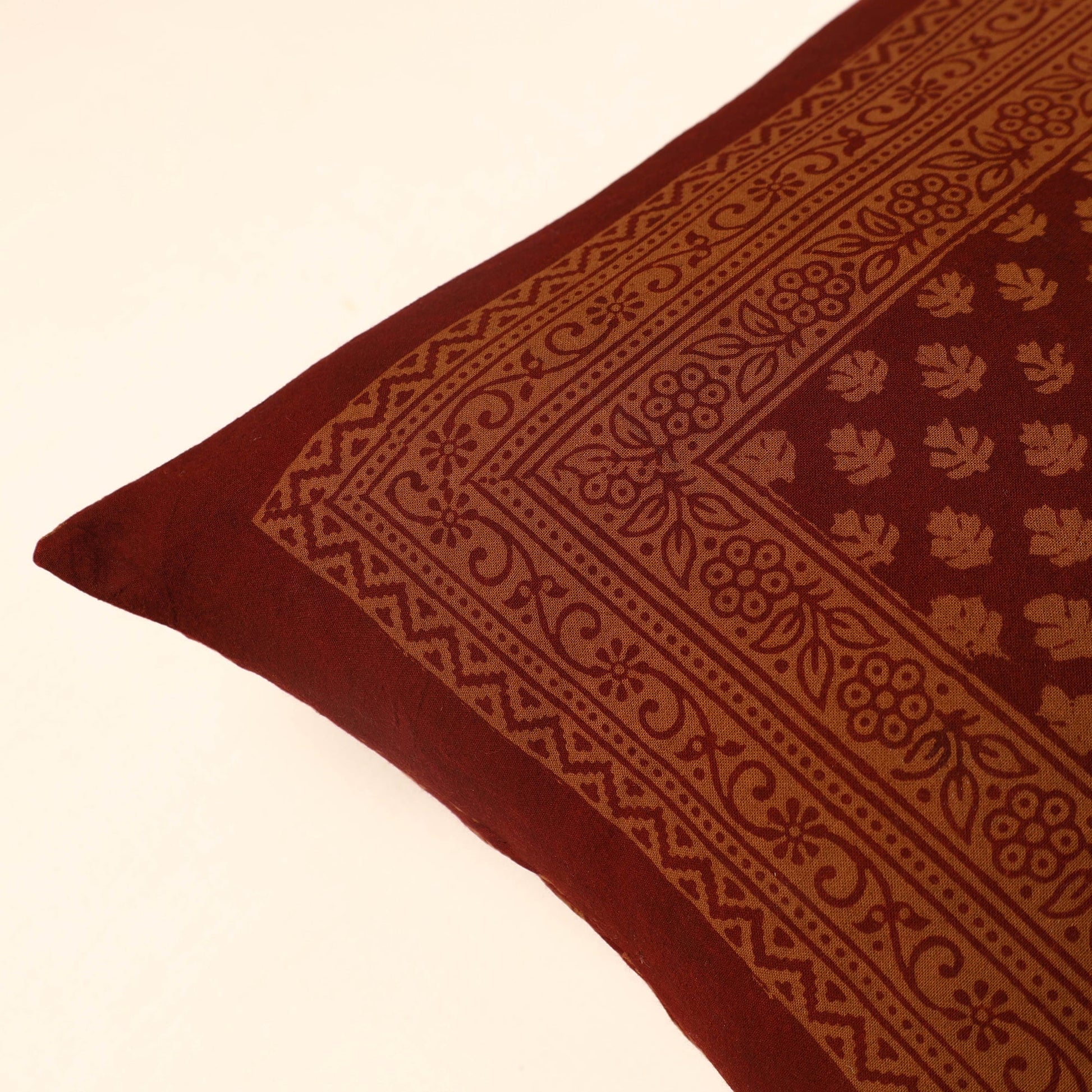 Brown - Bagh Block Printed Cotton Cushion Cover (16 x 16 in) 02