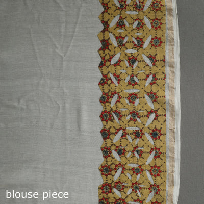 Brown - Barmer Applique Work Chanderi Silk Saree with Tassels