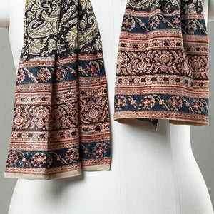 Black - Pedana Block Print Natural Dyed Cotton Kalamkari Stole 06