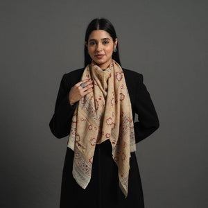 Beige - Block Print Pedana Kalamkari Wool Stole 24