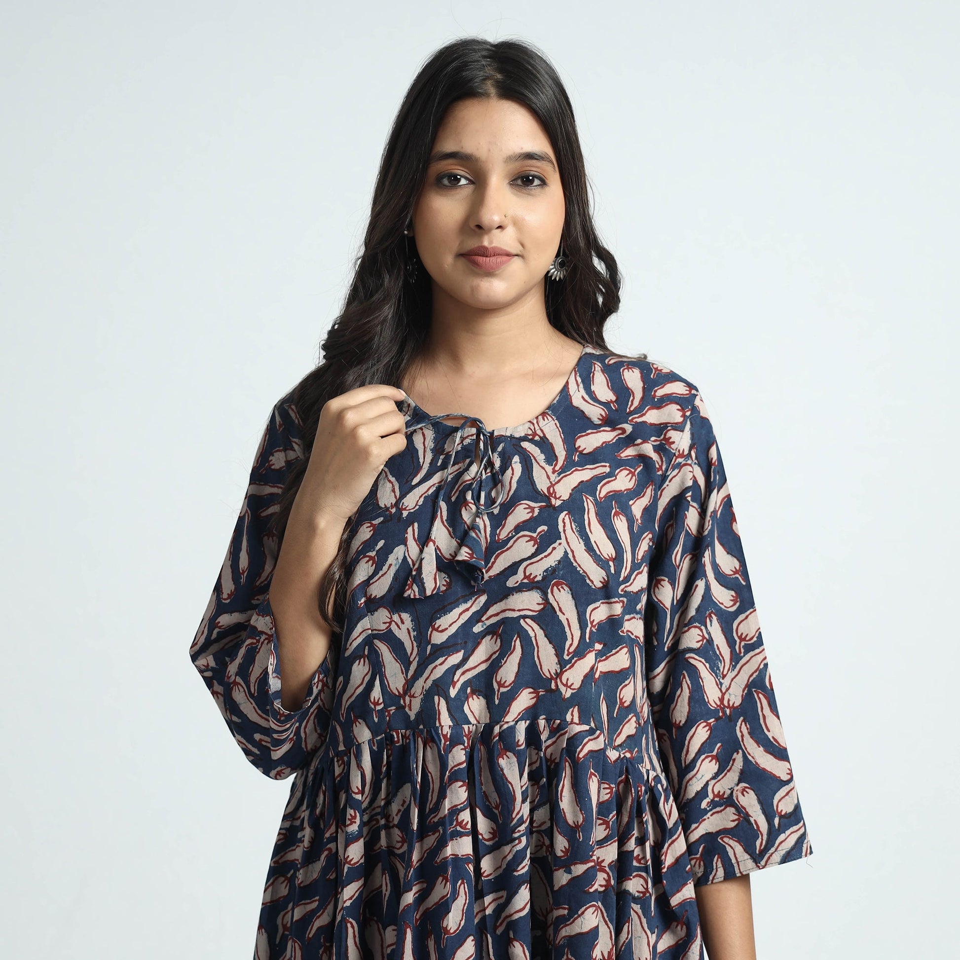 Blue - Bindaas Art Block Printed Cotton Dress
