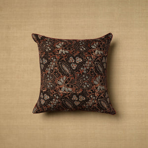 Black - Block Print Cotton Kalamkari Cushion Cover (16 x 16 in) 17