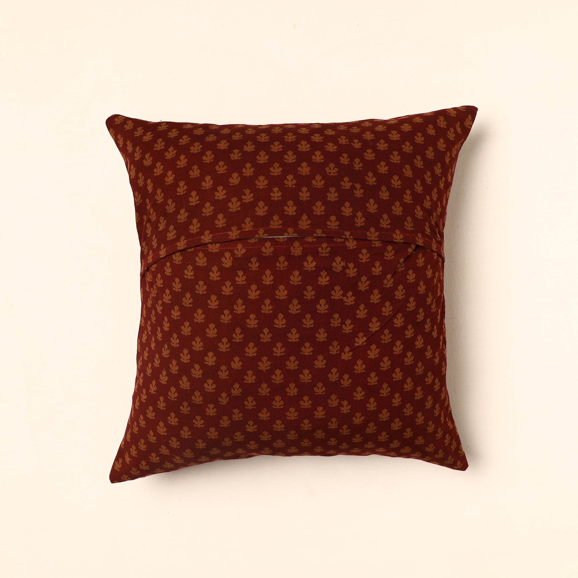 Brown - Bagh Block Printed Cotton Cushion Cover (16 x 16 in) 02