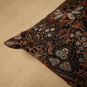 Black - Block Print Cotton Kalamkari Cushion Cover (16 x 16 in) 17