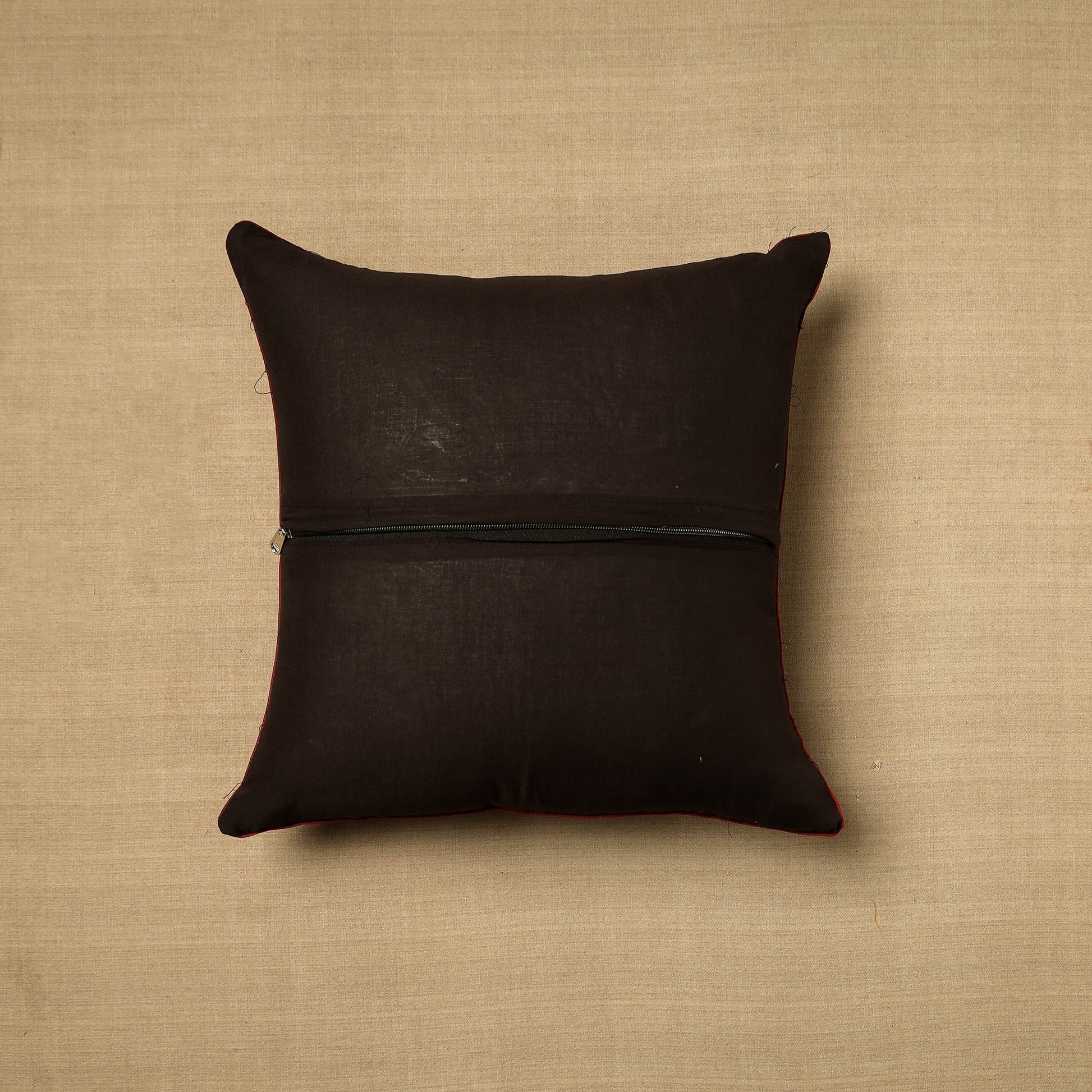 Black - Block Print Cotton Kalamkari Cushion Cover (16 x 16 in) 17