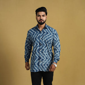 Blue - Full Sleeve Tie & Dye Cotton Men Shibori Shirt 01