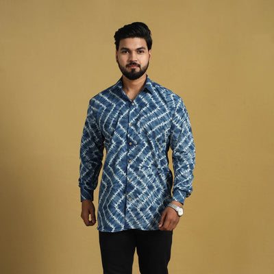 Blue - Full Sleeve Tie & Dye Cotton Men Shibori Shirt 01