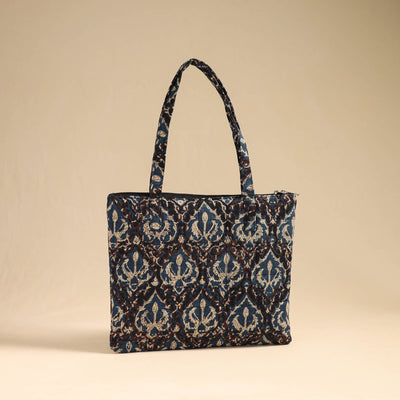 Blue - Handcrafted Quilted Cotton Handbag 12