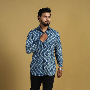 Blue - Full Sleeve Tie & Dye Cotton Men Shibori Shirt 01