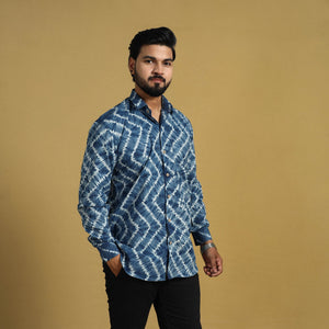 Blue - Full Sleeve Tie & Dye Cotton Men Shibori Shirt 01