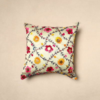 Beige - Chinon Phulkari Embroidered Cushion Cover 12