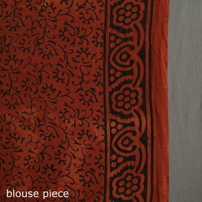 Brown - Bagru Ajrakh Block Printed Mul Cotton Saree