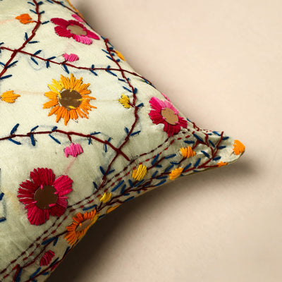 Beige - Chinon Phulkari Embroidered Cushion Cover 12