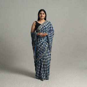 Blue - Bindaas Natural Dyed Art Block Printed Pure Cotton Saree