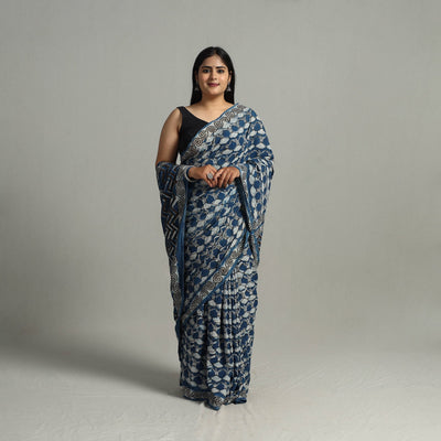 Blue - Bindaas Natural Dyed Art Block Printed Pure Cotton Saree