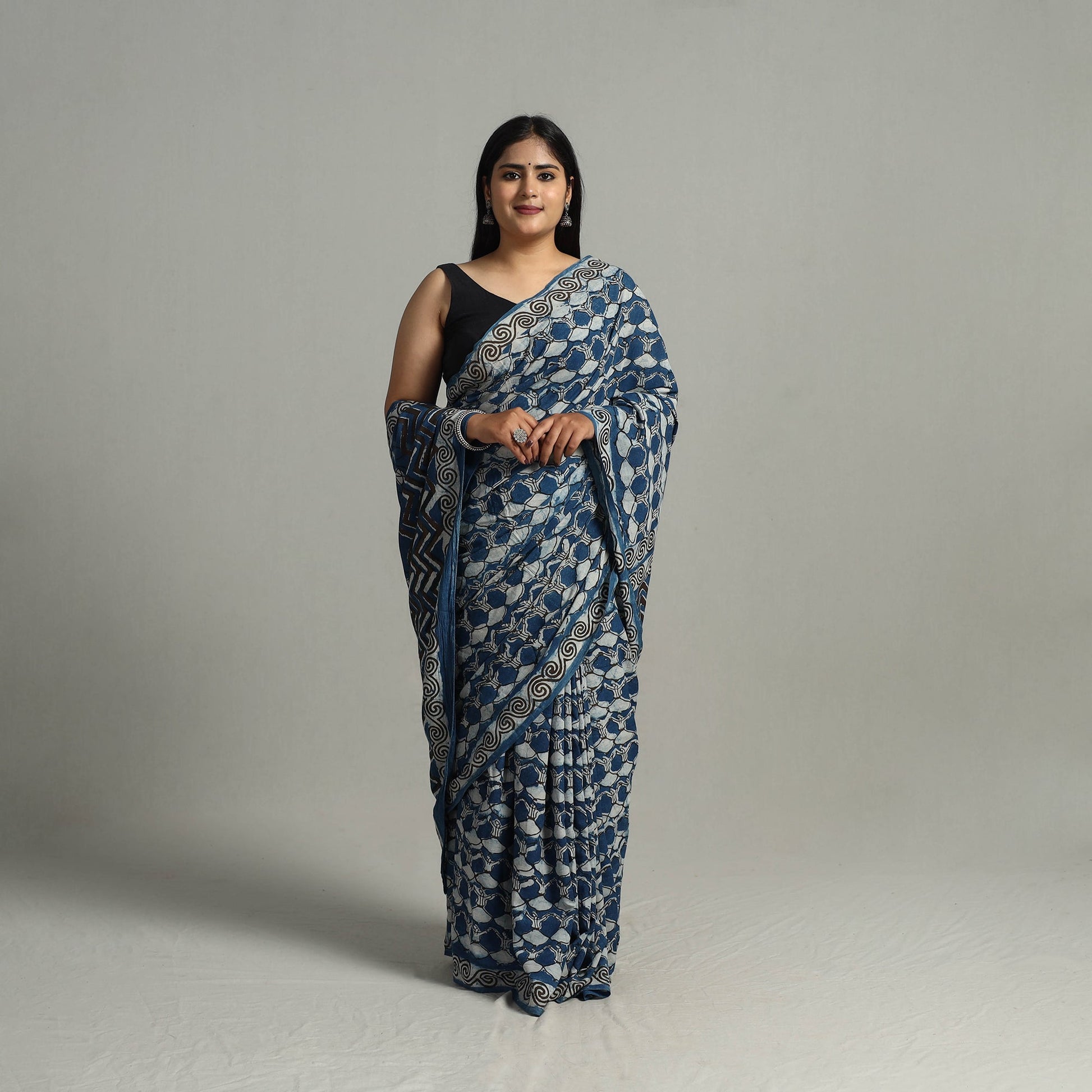 Blue - Bindaas Natural Dyed Art Block Printed Pure Cotton Saree