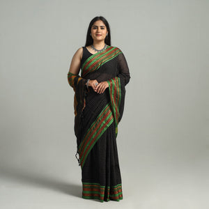 Black - Dharwad Cotton Saree with Zari Border