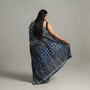 Blue - Bindaas Natural Dyed Art Block Printed Pure Cotton Saree