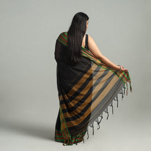 Black - Dharwad Cotton Saree with Zari Border