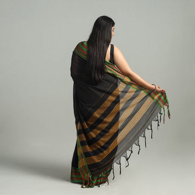 Black - Dharwad Cotton Saree with Zari Border