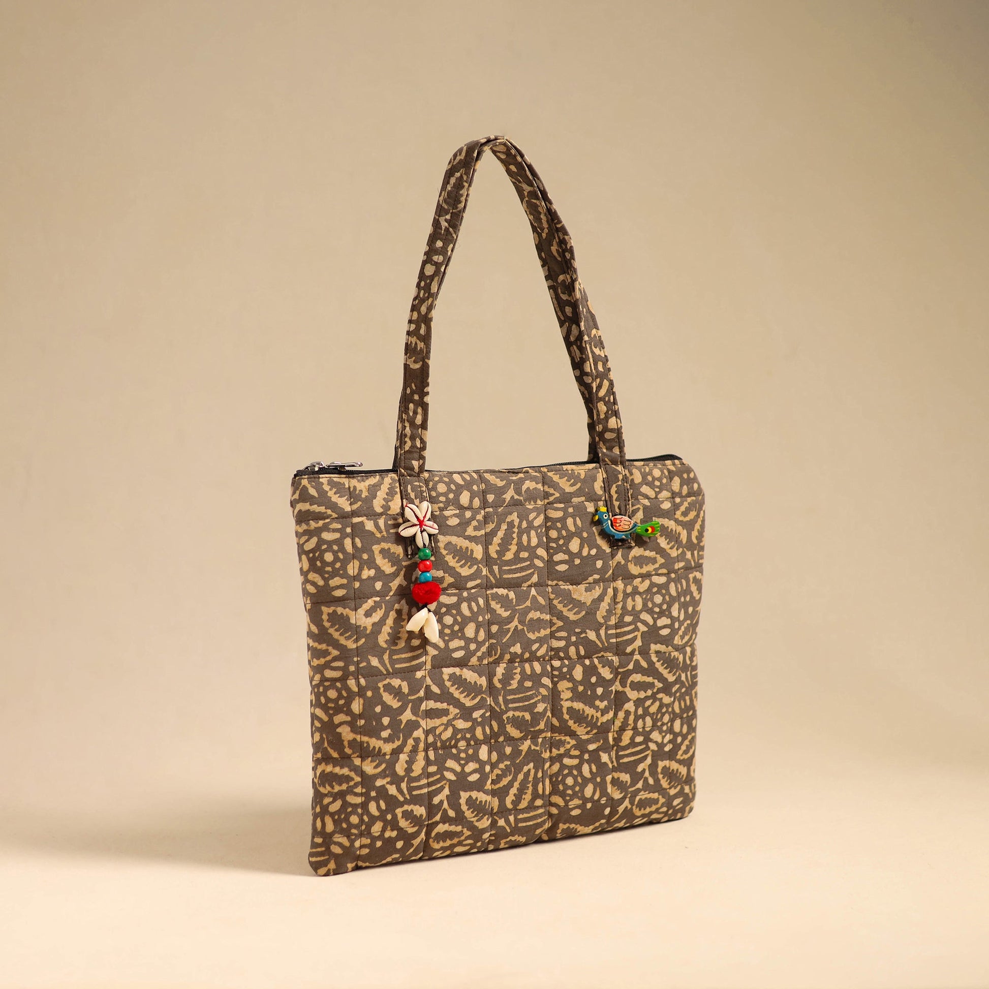 Brown - Handcrafted Quilted Cotton Handbag 14