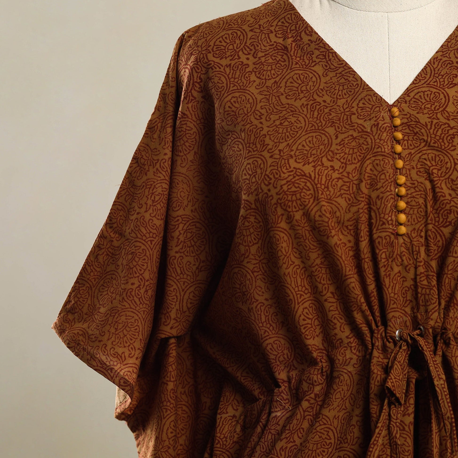 Brown - Bagh Mosaic Fusion Cotton Kaftan (Short) 12
