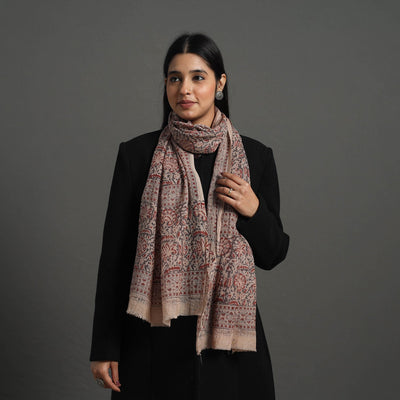 Brown - Block Print Pedana Kalamkari Wool Stole 26