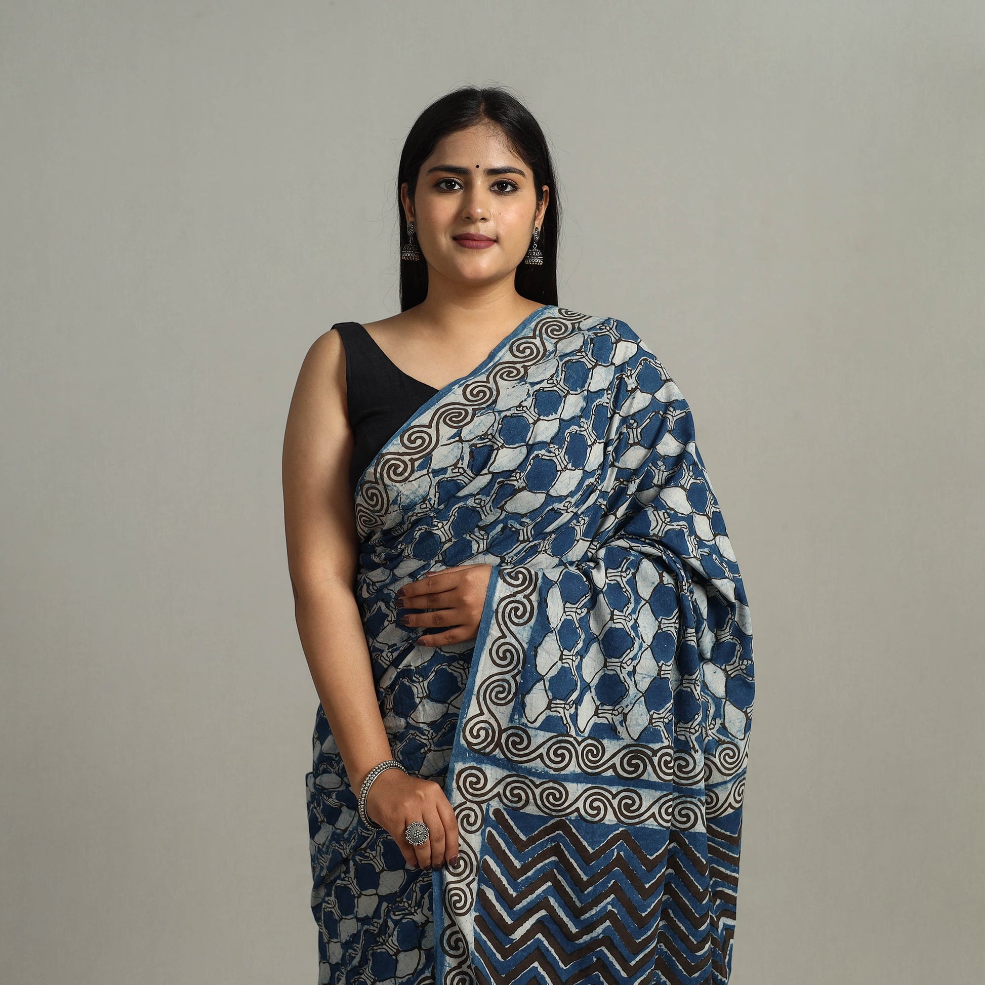 Blue - Bindaas Natural Dyed Art Block Printed Pure Cotton Saree